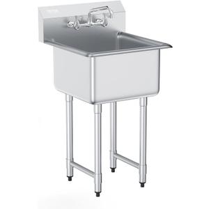 VEVOR Stainless Steel Prep & Utility Sink, 1 Compartment Free Standing Small Sink Include Faucet & legs, 21"x18" Commercial Single Bowl Sinks for Garage, Restaurant, Kitchen, Laundry