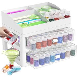 ARTDOT Storage Containers for Diamond Painting Accessories, 2 Drawers with 96 Slots Bead Storage Bottles and Diamond Art Accessories and Tools Rack
