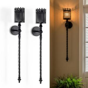 Candle Sconces Set of 2 Long Wall Candle Holder Large Black Gothic Vintage Wall Sconce Decoration for Dining Room, Living Room, Office, Bathroom