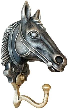 Pewery Vintage Horse-Shaped Decorative Wall Hook for Hanging Clothes, Coats, Towels, Keys, and Hats, Resin Antique Sculpture with Hook for Wall Decor