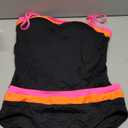 Daci Black Pink Color Block Bandeau Tankini Swimsuits for Women - Two Piece Ruched Tummy Control Bathing Suit Strapless Swimwear with Bottom M