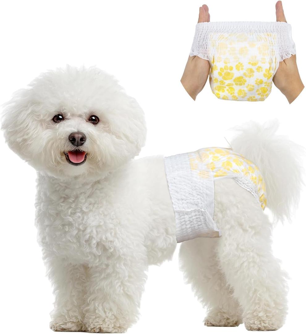 Pet Soft Disposable Dog Diapers Female, Pull Up Doggie Diapers for Female Dogs, 360Stretchy Waist Puppy Diapers, Super Absorbent Doggy Diaper Leak Proof Design for Dogs in Heat (Small, Count, 20.0)