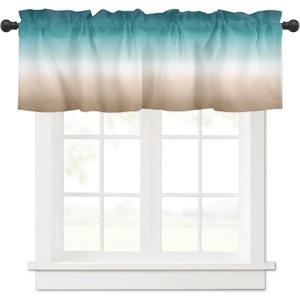 Teal Khaki Ombre Valances Window Treatment Farmhouse Decor, Modern Abstract Art Turquoise Gradient Rod Pocket Valance Curtains for Living Room, Bedroom, Kitchen, 54" W x 18" L - 1 Panel