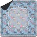 Blue Tropical Chinoiserie Floral Mahjong Mat for Table(31.5" x 31.5"), Pink Blossom Oriental Lantern Non-Slip Noise Reduction Mahjong Table Cover for Card Board Tile Games Poker Dominoes