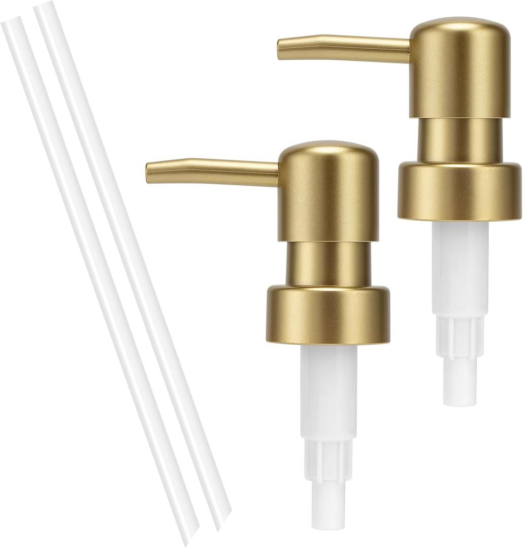 Soap Dispenser Pump Replacement for Standard 28/400 Thread Size Kitchen Soap Dispenser Pump Head for Regular Mouth Bottle Bathroom Countertops,2 Pack(Gold)