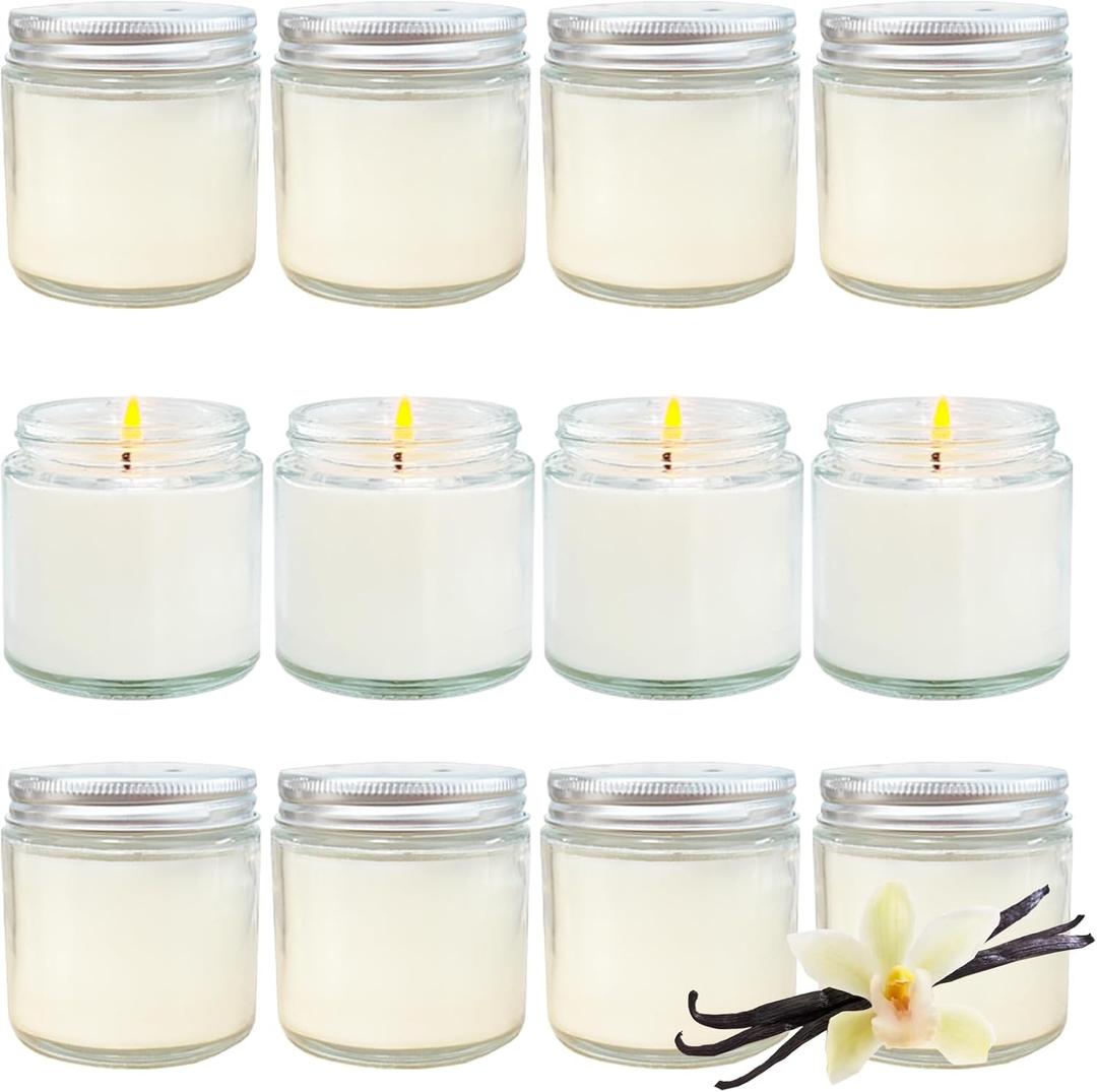 12 Pcs 4 Oz Mini Soy Candles,Vanilla Scented,Aromatherapy Candle,Bulk Candle SetGreat Stress Relieving Scented Candles for Girls as a Gift for Birthdays, Weddings and More!
