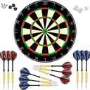LinkVisions Dartboard with Staple-Free Bullseye, 18g Steel Tip Darts Set,12 Steel Tip Darts 18g, Dartboard Mounting Kits Included