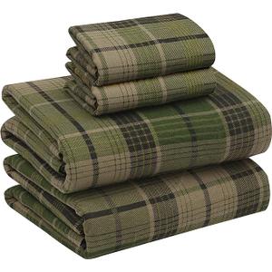 RUVANTI Flannel Sheets King Size - 100% Cotton Double Brushed King Size Sheets Set - Deep Pockets 16 Inches Bed Sheets - All Seasons Breathable & Extra Soft - Warm & Cozy, 4 Piece, DNA Plaid