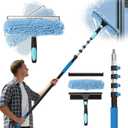 25FT Reach Window Squeegee Kit with Extension Pole, 2-in-1 Professional Washer for High Windows, 5-20FT Adjustable Reach, Rotatable Head for Indoor & Outdoor Use, Streak-Free Cleaning Tool for Home