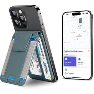 TopMade for Magsafe Wallet, Works with Apple Find My, Strongest Magnetic Wallet for iPhone 16/15/14/13/12 Series, Mganetic Card Holder with Adjustable Stand, 9 Cards Holder, Deep Green