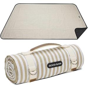 G GOOD GAIN Picnic Blankets Waterproof Extra Large - Outdoor Blanket Sand Free Foldable with Carry Strap for Beach, Camping, Park Grass, Hiking, Travel, Concerts, Indoor (Sand Yellow), 1-Piece