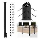 BLIKA 36" Side Mount Outside Corner Post, Stainless Steel, 3-Side Drilled Black Powder Coated Fascia Mount Post for Cable Railing Kit