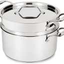 All-Clad Stockpot 8 qt Stainless Steel Multipot With Insert & Lid, Stainless Steel Pot, Induction, Oven Broiler Safe 600F Skillet, Professional Cookware, Silver