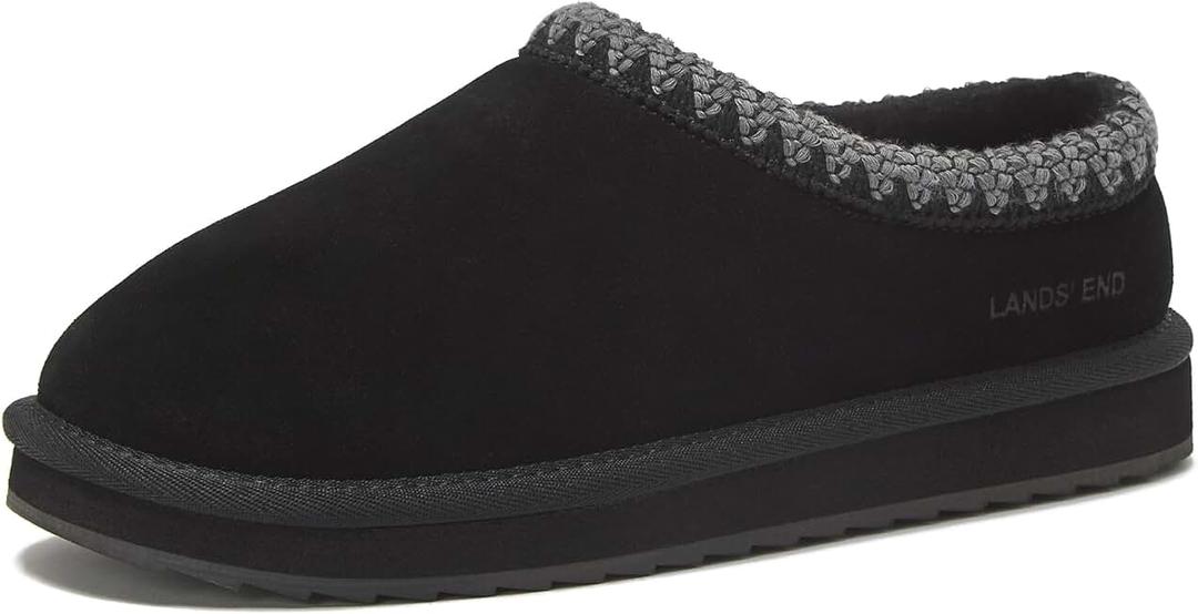 Lands' End Hearth Warm Fuzzy Slip On Slippers for Women, Indoor Outdoor Comfortable Suede Womens Slippers Size 7/38, Black