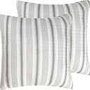 Levtex Home - Camden - Euro Shams (Set of 2) - Quilt Back Stripe - Subtle Famhouse Stripe - Grey and Cream - (26x26in.), No Insert