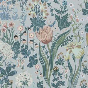 Peel and Stick Wallpaper Vintage Wall Paper Gray Blue Floral Contact Paper Removable Wallpaper 17.3"x196.8" Leaf Flower Self Adhesive for Bedroom Drawer Decor Vinyl Rolls