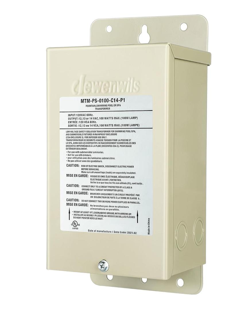 DEWENWILS 100W Pool Light Transformer, 120V AC to 12V/13V/14V AC, Multi-tap Low Voltage Transformer for Swimming Pool Lighting, Spa, Landscape & Fountain Lights, Outdoor Lighting Products, UL Listed