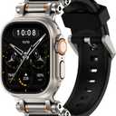 TAURI Silicone for Apple Watch Bands Ultra 3/2/1 49mm [Liquid Silicone Strap + Stainless Steel Metal Connector] Sport Band for iWatch 49mm Adjustable Band Men Women, Black