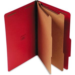 Universal Bright Colored pressboard Classification folders, 2" Expansion, 2 dividers, 6 Fasteners, Legal Size, Ruby red, 10/Box
