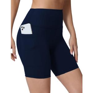 Womens Biker Shorts with 2 Pockets 8" High Waisted Tummy Control Workout Yoga Running Gym Shorts True Navy