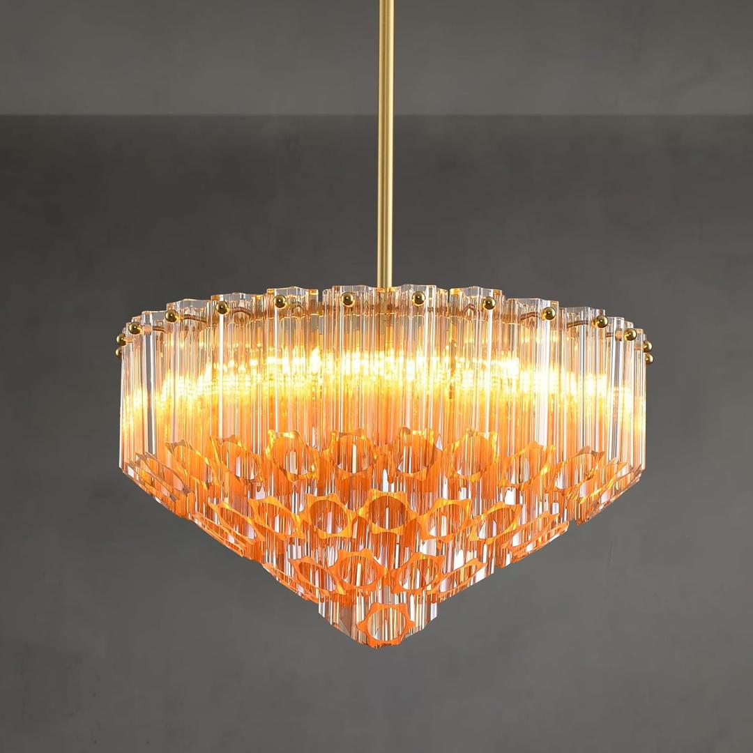 Modern Amber Glass Chandelier, 14" Round Crystal Dining Room Pendant Light Chandelier, Luxury Brass Hanging Fixture for Bedroom, Gold Kitchen Island Light, Dimmable Small Ceiling Lighting Chandeliers Modern Amber Glass Chandelier, 14" Round Crystal Dining Room Pendant Light Chandelier, Luxury Brass Hanging Fixture for Bedroom, Gold Kitchen Island Light, Dimmable Small Ceiling Lighting Chandeliers