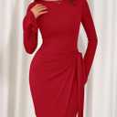 PRETTYGARDEN Women 2025 Mini Bodycon Dresses Long Sleeve Ruched Fitted Short Night Out Trendy Party Club Outfits Fall Clothes (XL)