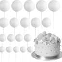 ASTARON 20 Pcs Ball Cake Topper Decorations Mini Balloons Cake Topper Sticks White Balls Cake Picks Cake Topper Balls Cake Decorations for Wedding Birthday Cake Decorations