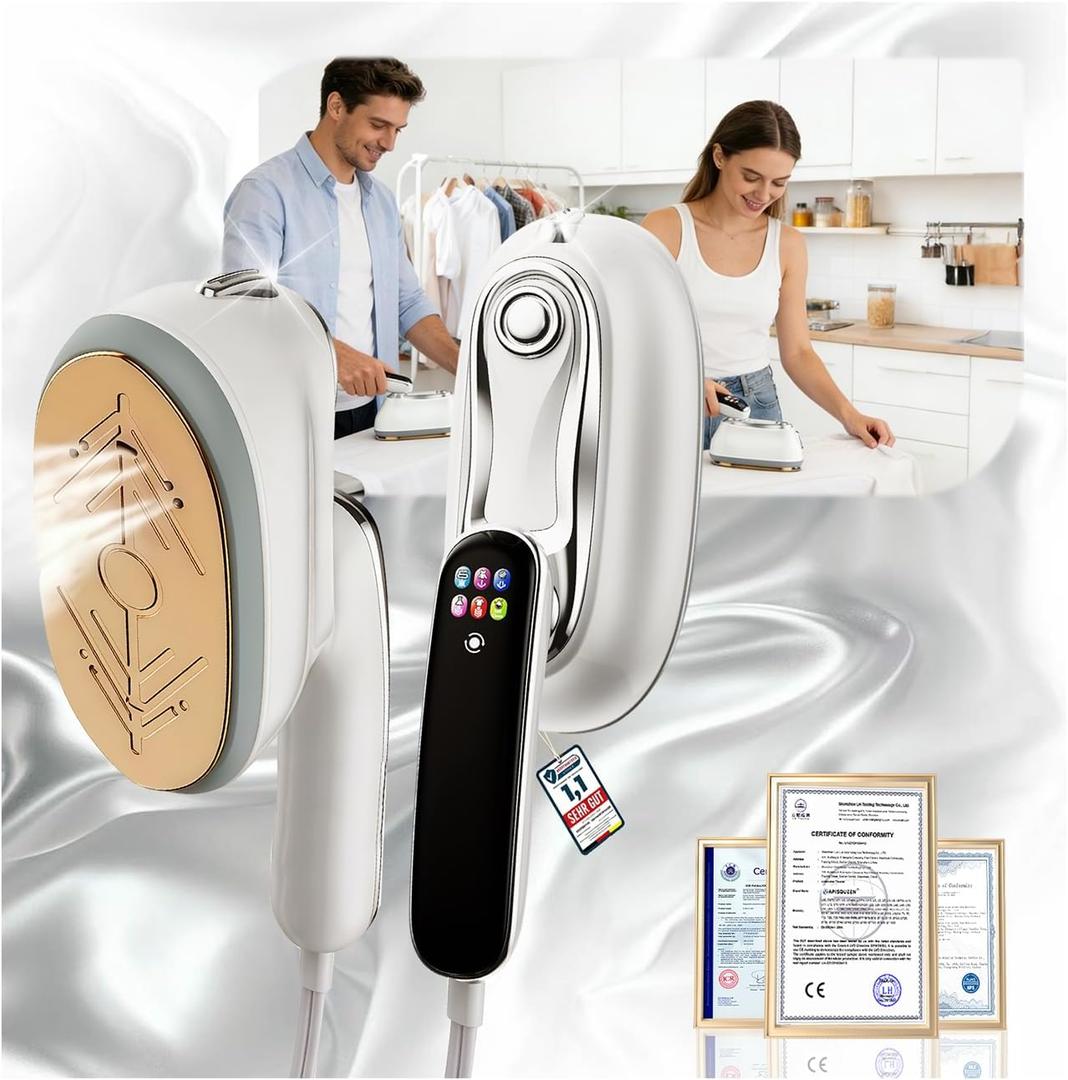 Travel Steamer for Clothes 2026 Upgrade #1! 1300W Power 160mL Tank & 10s Heat-Up, 110-240V, 180 Rotating Handle, 6 Modes Ultra-Slim LCD Display Perfect for Home & World Travel.