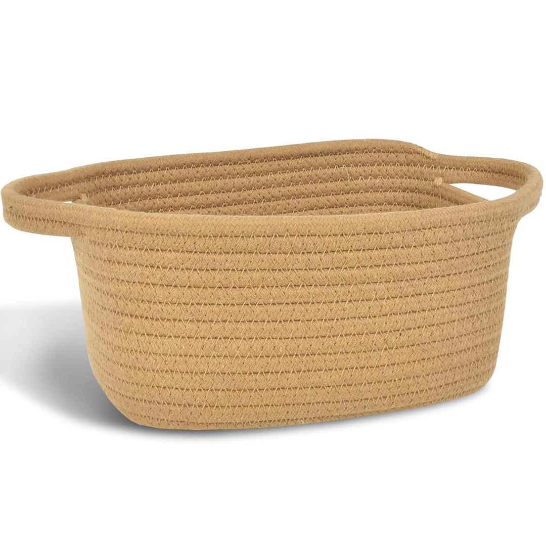 ABenkle Small Storage Basket, Mini Cotton Rope Woven Basket, Cute Boho Decorative Toy Storage Bin (Brown (8.7"x6.3"x4.72")