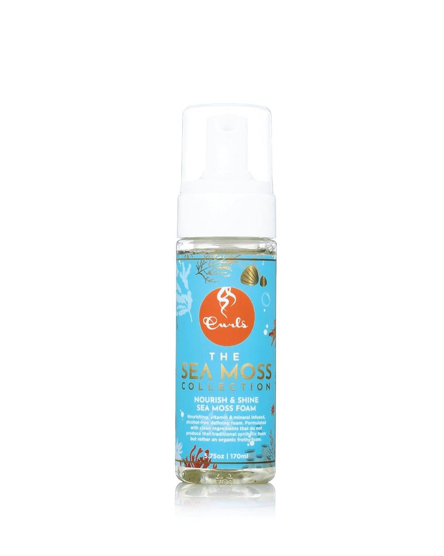 Curls Sea Moss Nourish & Shine Foam - Nourishing, Alcohol-Free Hair Mousse - Vitamin and Mineral Infused - Lightweight, Sculpted, Glossy & Voluminous Finish - For All Types 5.75oz