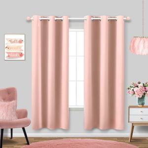Blush Muted Pink Curtains 72 Inches Long for Kids Room Set 2 Panel Window Blackout Drape Insulated Thermal Darken Rose Gold Curtains for Christmas Bedroom Living Room Girl Baby Nursery Little Princess