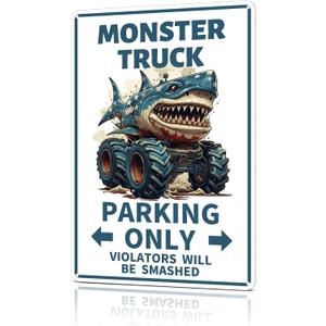 Boys Room Decor Monster Truck Parking Only Metal Tin Sign Bedroom Wall Decorations Birthday Party Accessories Signs Posters Gifts for Kids 8X12 Inch