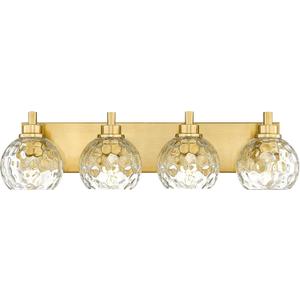 Bathroom Light Fixtures Over Mirror, 26" Brushed Gold Bathroom Vanity Light with Clear Hammered Glass Globe Shade, 4-Light Modern Sconces Wall Lighting, VL200-BG-CL-4