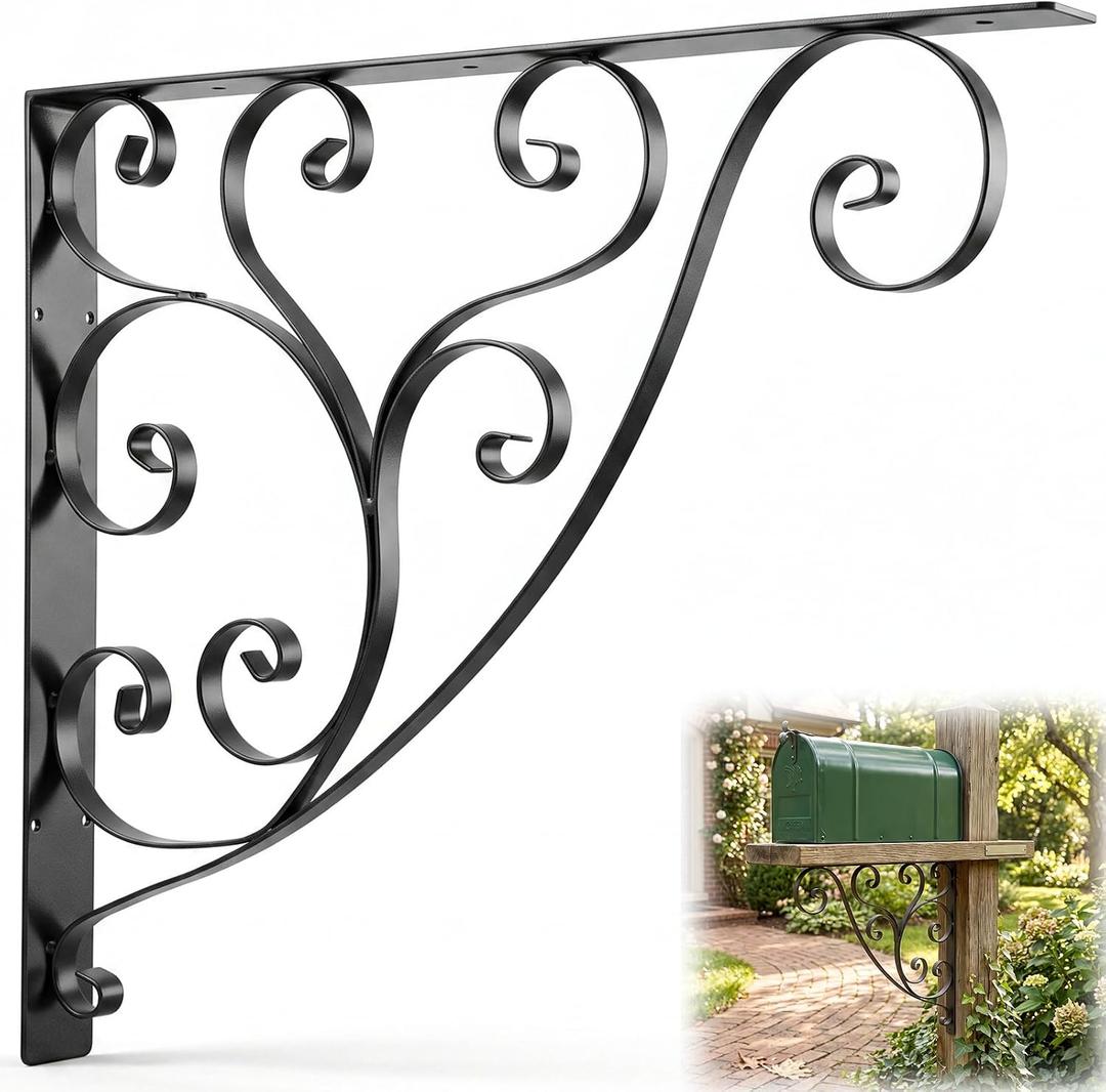 Wrought Iron Mailbox Bracket, Decorative Wall Mounted