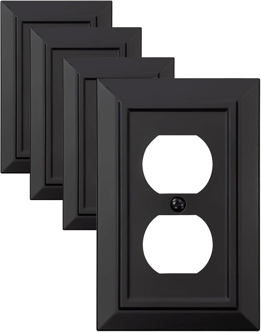 Classic Architecture Wall Plates,Light Switch covers, Electrical Outlet Covers, Duplex receptacle wall plates,Mid Size Bamboo Fiber Material Switch plates Matte Black (1 Gang Duplex 4PK)