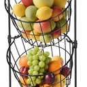 2 Tier Fruit Basket , Countertop Fruit Vegetable Bowl for Kitchen Counter Metal Wire Storage Basket Fruits Stand Holder Organizer for Bread Snack Veggies Produce（Black）