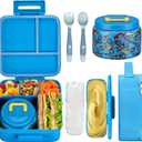 Bento Lunch Box for Kids With 8oz Soup thermo,Leak-proof Lunch Containers with 5 Compartment,thermo Food Jar and Lunch Bag, Food Containers for School (A-Blue(Extreme Locomotive))