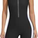 ATTRACO Boyleg One Piece Swimsuits for Women Athletic Bathing Suits Color Block Zip Up Swimwear (Medium, #2 Black White Block)