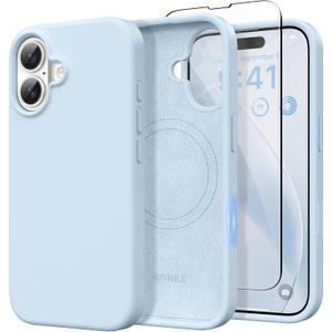GONEZ Magnetic for iPhone 16 Case, [Compatible with MagSafe] Anti-Scratch Microfiber Lining & Screen Protector, Silicone Camera Control, Shockproof Slim Phone Cover 6.1 inch, Blue