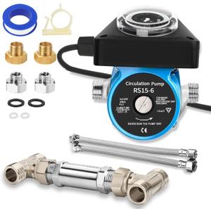 Hot Water Recirculating Pump Kit for Tank Water Heaters 100W Circulation Pump with Timer, 304 Stainless Steel Sensor Valve & 2 Supply Lines No Return Line Needed