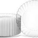 Oasis Creations Premium Hard Plastic Plate Set 50 x 9 Clear Round Plates - Washable & Reusable - Party Supplies For Birthdays, Celebrations, Buffets, Fiestas, Catering & More
