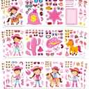 24 Sheets Cowboy Cowgirl Stickers for Kids, Country Western Cowgirl Make a Face Sticker, Make Your Own Stickers Sheets, Pink Cool Theme Art Craft Supplies