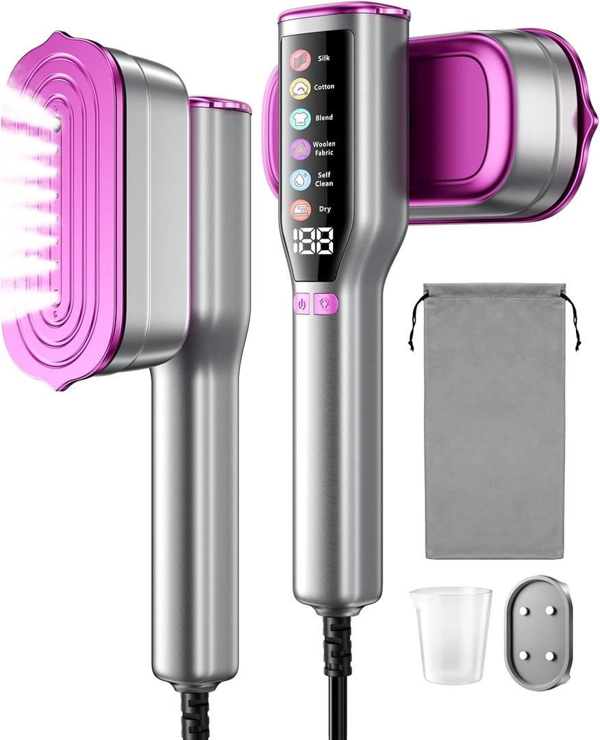 DIGIX 2-in-1 Steamer & Iron, 10s Heat-up, LED Display, 6 Modes, 130ml Large Tank, Self Clean, 1200W Travel Steamer for Clothes, Portable Handheld Garment Steamer for Travel Home Office, Auto-off, 120V