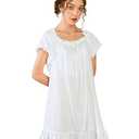 Nanxson Womens' Cotton Nightgown Short Sleeve Sleepwear Vintage Victorian Nightshirt Lounge Dress (Small, White)