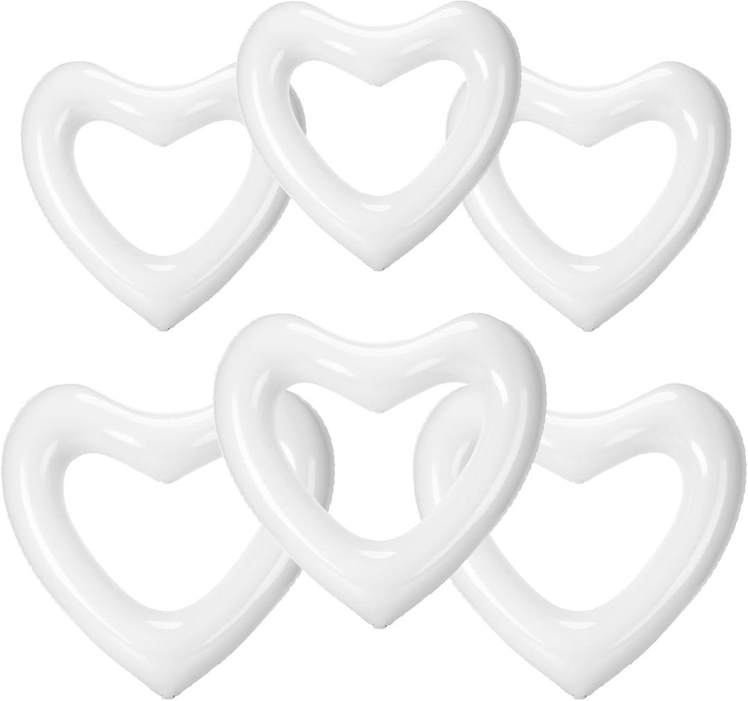 Lenwen 6 Pack Inflatable Heart Pool Float 43''/ 31'' Blow up Heart Shaped Swimming Tube for Valentines Wedding Bachelorette Bride Pool Floaty Beach Party Toys Gifts(White)