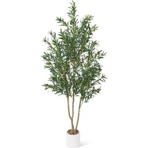 Olive Tree 6FT Fake Tree Faux Plants Indoor with Pot Artificial Tree Nearly Natural Olive Branches and Fruits for Living Room Home Office Decorations