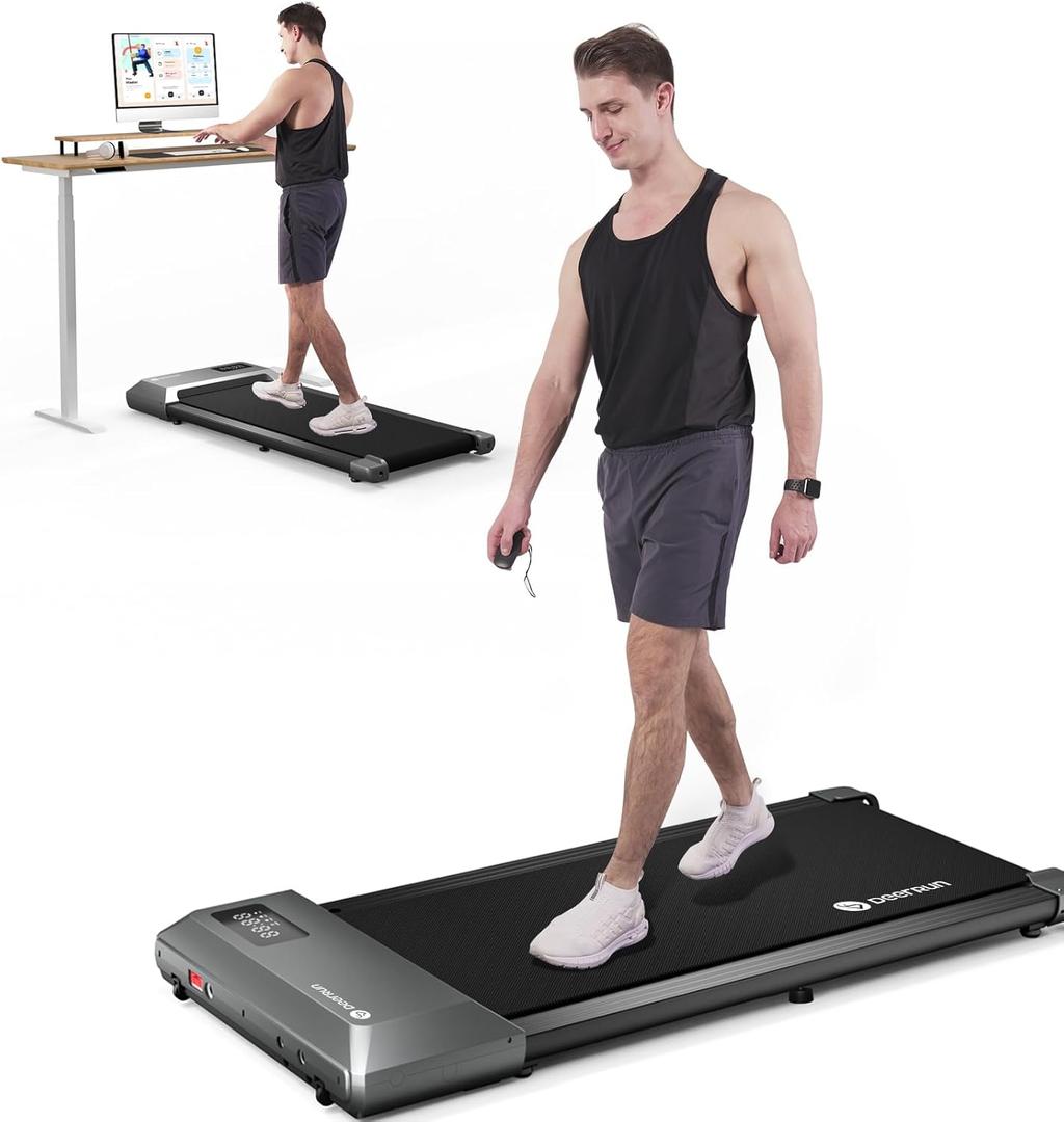 DeerRun Under Desk Treadmill, Walking Pad With 300lbs Capacity, Mini Portable With Remote Control for Home Office, Installation-Free