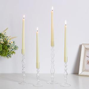 Hewory Glass Candle Holder Set: 4PCS Clear Glass Candlestick Holders Vintage Taper Candle Holders for Candlesticks, Unique Candle Sticks Holder Decor for Table Dinner Festival Events Decorations, Clear