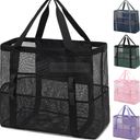 Mesh Beach Bag, Large Beach Tote with Zipper Pocket for Family Pool Bag for Toys & Vacation Essentials