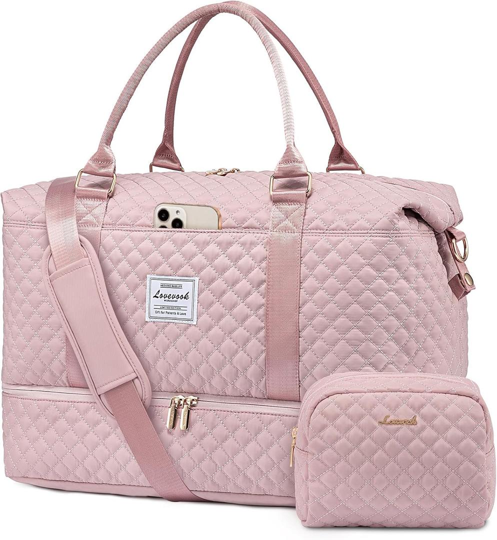 LOVEVOOK Travel Duffle Bag,Weekender Bags for Women with Shoe CompartmentCarry on Overnight Bag with Toiletry Bag,Gym Duffel Bag with Wet Pocket, Hospital Bags for Labor and Delivery (Large-2 Pcs)